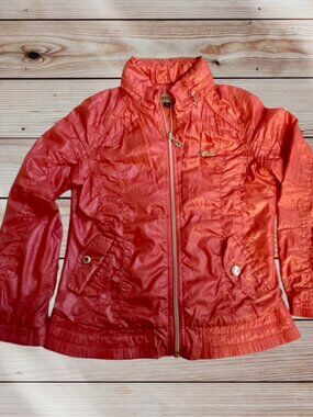 Guess Crinkle Bomber Jacket CORAL w HOOD